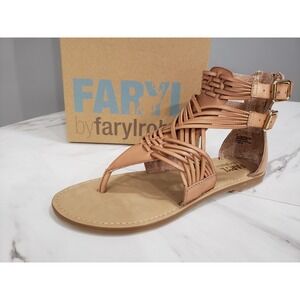 NEW SIZE 7 FARYL by Farylrobin Womens Leather Strappy Gladiator Taupe Sandal Y2k